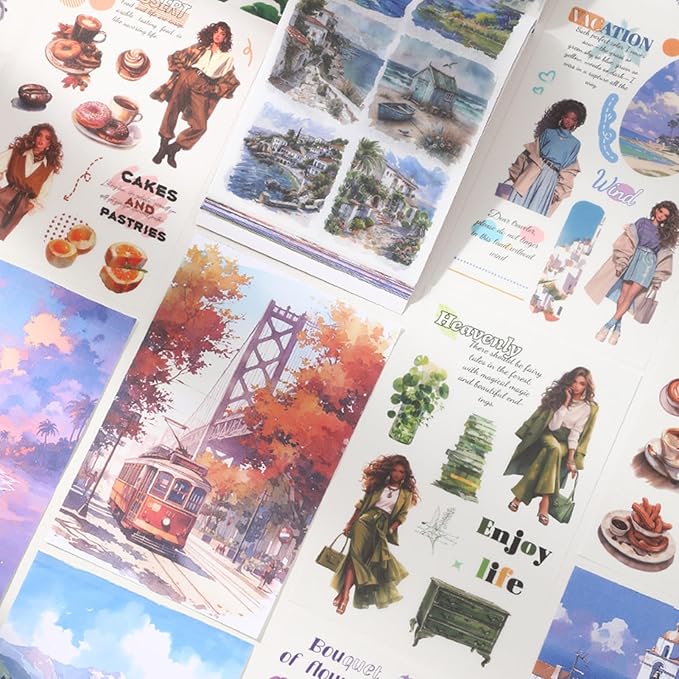 Vintage Washi Stickers for Scrapbooking, People Sticker Book for Journaling with 453PCS Scrapbook Stickers 20 Sheets Scrapbook Papers, Ephemera for Junk Journal Supplies DIY Crafts Arts Frame Album