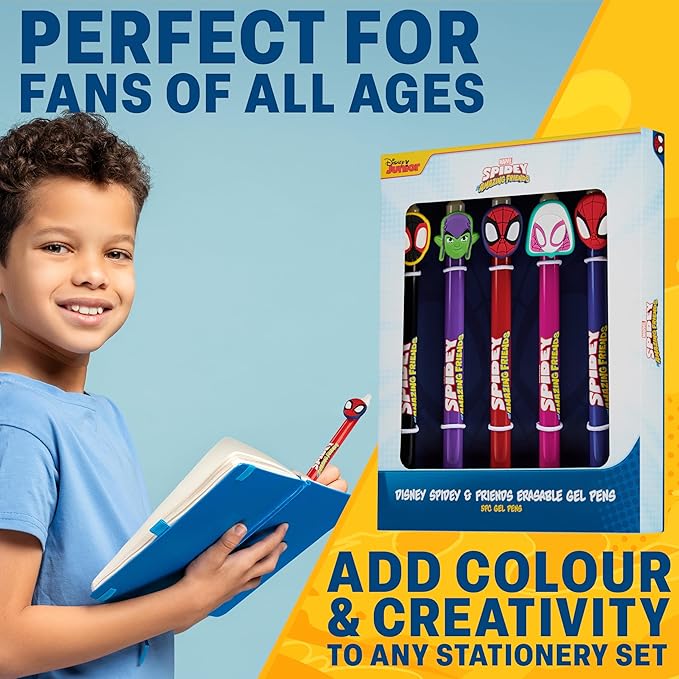 Get Trend Marvel Spidey 5pcs Erasable Gel Ink Pens Cute Writing Pens for Kids Fun Stationery Set Kawaii Journaling Supplies Gift Set Cool Pen Gifts for Kids (Spidey)