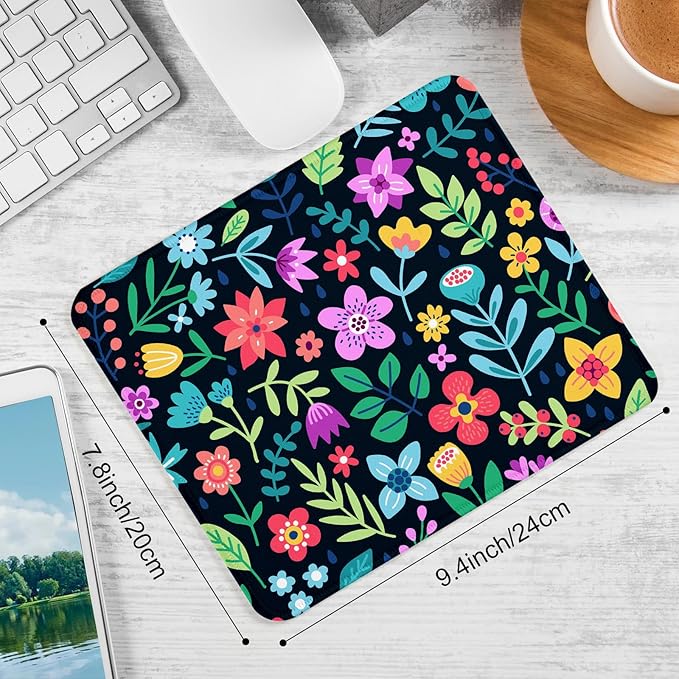 Flower Square Mouse Pad,Non-Slip Rubber Base Mouse Pad,Home Office Decoration Desktop Accessory,Laptop Mouse Pad for Office Laptops,9.4x7.8x0.12inch 9
