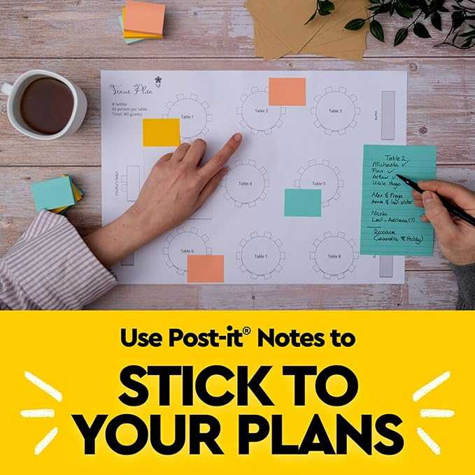Post-it Notes, 4 in x 6 in, 5 Lined Sticky Note Pads, 100 Sheets per Pad, Beachside Café Collection, New Year Organization or Second Semester School Supplies