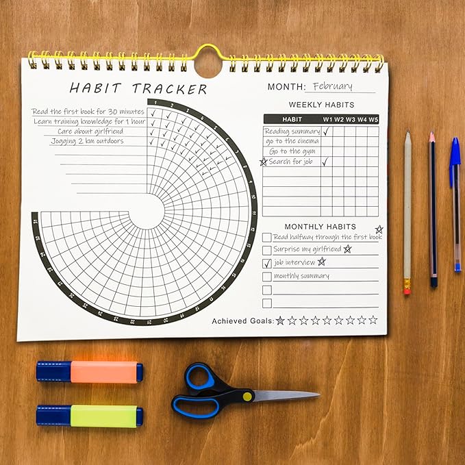 Habit Tracker Calendar and planner with notebook - Inspirational Habit Journal with Spiral Binding which fixable on wall - Daily Weekly monthly Habit Tracker Journal and Goal Planner - Motivational