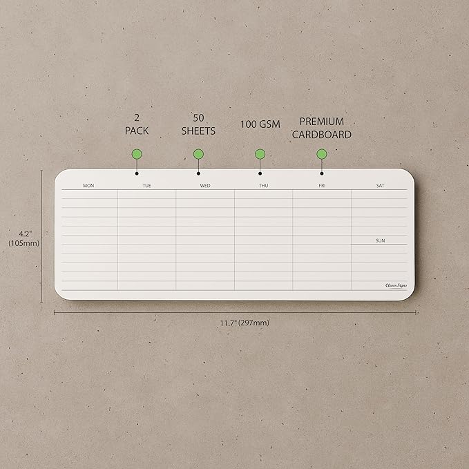 Weekly Planner Pad, Weekly To Do List Notepad, Tear Off Undated Weekly Planner Notepad, 2 Pack, 50 Sheet Each, 4,2" X 11,7", Premium Thick Paper with Cardboard Back Support, Weekly Desk Planner by CLEVER SIGNS