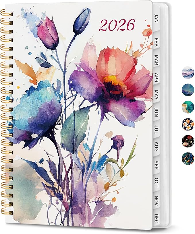 2026 Planner, Monthly and Weekly Calendar Planner for Women, Jan 2026 - Dec 2026, Hardcover Pretty 2026 Agenda Planner Book with Tabs, Spiral Bound, Perfect for School Office Home Supplies, 8.5" x 11" - Painted Bloom
