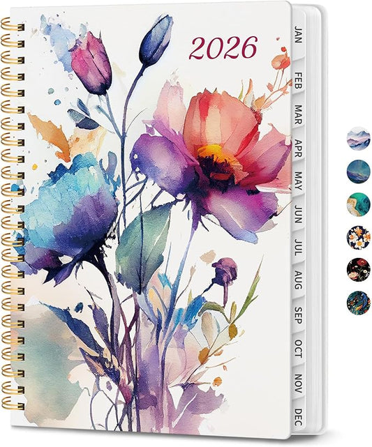 2026 Planner, Monthly and Weekly Calendar Planner for Women, Jan 2026 - Dec 2026, Hardcover Pretty 2026 Agenda Planner Book with Tabs, Spiral Bound, Perfect for School Office Home Supplies, 8.5" x 11" - Painted Bloom