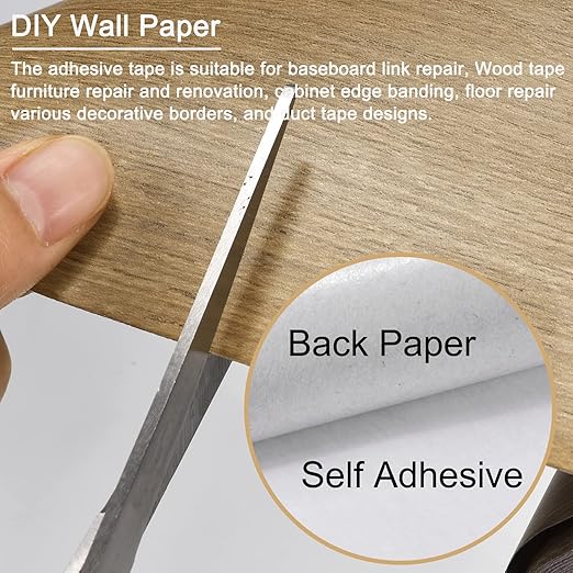 uxcell Wood Grain Tape, 4.72" x33 Ft Wall Paper Border Sticker Self-Adhesive Wood Grain Repair Patch with Scraper for Wall Corner Table Door Sofa Furniture Home Decor (Light Yellow)