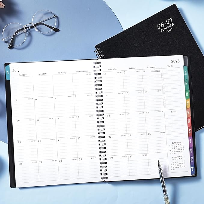 Planner 2026-2027- 2026-2027 Planner Weekly and Monthly, Academic Planner 2026-2027, JUL. 2026 - JUN. 2027, 9" x 11", Weekly Monthly Planner with Colorful Tabs, Waterproof Cover, Twin-wire Binding, Back Pocket - Black