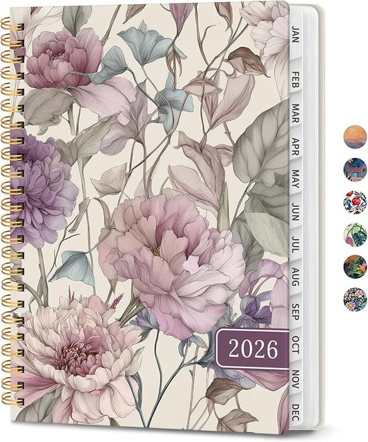 2026 Planner, Aesthetic Weekly and Monthly Planner for Women, Jan 2026 to Dec 2026, Hardcover 2026 Calendar Book with Monthly Tabs, Inner Pocket, Perfect for Office Home School - A5 (6.3" x 8.5"), Soft Peony