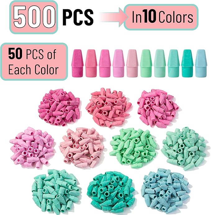 Mr. Pen- Pencil Erasers Toppers Bulk, 500 Pack, Colorful, Latex Free, No Smudge, Mr Pen Erasers for Pencils