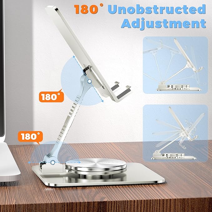 Rotatable Foldable Phone Stand for Desk, Fully Adjustable Desktop Holder Cradle Dock Compatible with iPhone 14 13 12 11 Pro Max Xr, Nintendo Switch, Tablets, All Phones(Silver)