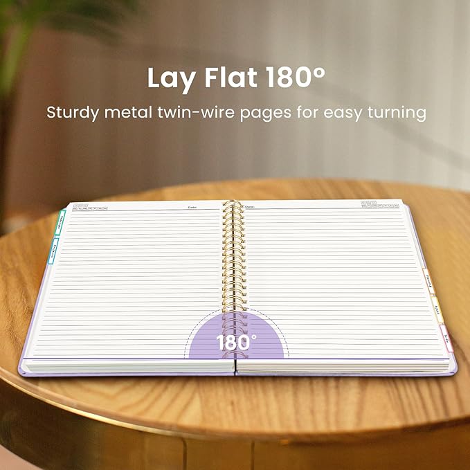 Hardcover Spiral Journal Notebooks for Work With Removable Dividers & Tabs, 8.5"x11" 5 Subject Notebook for Note Taking & Organizer, A4 College Ruled Lined Journal for Women & Writing, Lilac Purple, 280 Pages
