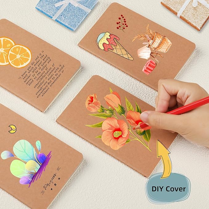 20 Pack Blank Small Pocket Notebook Journals Bulk with Thick Unlined Paper, 60 Pages, 5.5x3.5 inch, A6 Size, Easy to Carry, Kraft Cover, Diary Writing Sketchbook Subject Notebooks Planner
