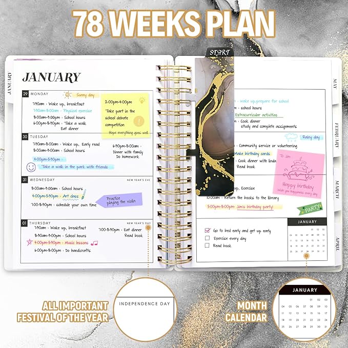 Planner 2026-2027, Large 18 Months Academic Daily Weekly Monthly Planner Yearly Agenda Jan. 2026–June. 2027, 7.9" x 9.8", Page Tabs, Separator Page, Pocket Folder, Bookmark, Stickers, Sticky Note Set