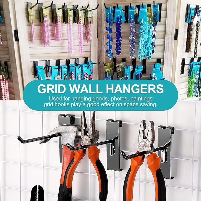 HJW Gridwall Hooks 6 Inch, 50Pcs Display Hooks for Grid Wall Panel, Sturdy Gridwall Hooks & Hangers for Retail Shop Home Office Garage Storage, Black