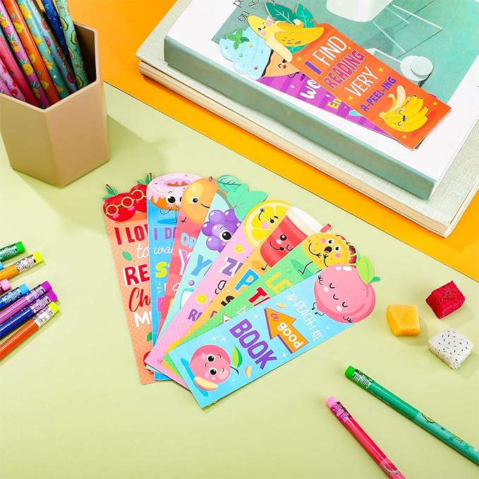 Teling 60 Pcs Inspirational Scented Pencils and Scented Bookmarks Sets Funny Smelly Pencils with Eraser Fruit Theme Bookmarks Cute Stationery Bulk for Reading Rewards Party Favors
