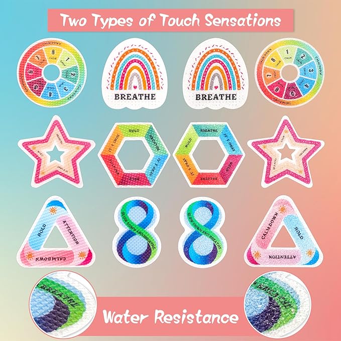 60 Pcs Anxiety Sensory Stickers, Reusable Textured Stickers Adhesive Mindfulness Fidget Sticker Calming Breathing Sticker for Kids & Adults