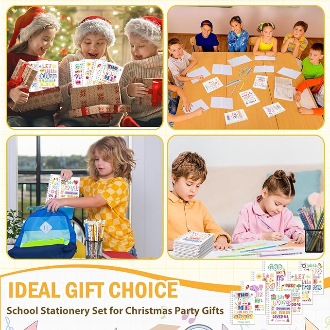 Crtiin Easter 48 Pcs Include 24 Bible Verse Notepad 24 Pencils Kids Christian Church Gifts Students Classroom Award Religious Notebook Bible Pencils Prayer Pocket School(White Jesus 2,White)