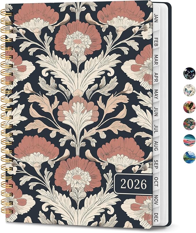 2026 Planner, Weekly and Monthly Planner for Women, January 2026 to December 2026, Pretty Hardcover 2026 Calendar Planner Book with Tabs, Inner Pocket, Spiral Bound, Perfect Office Home School Supplies - 6.3" x 8.5", Painted Poppies