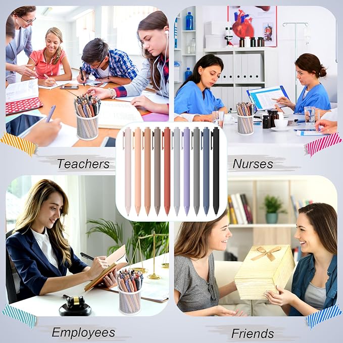 Crtiin 50 Pcs Gel Ink Pens Bulk, Black Ink 0.5mm Fine Point Retractable Pen Smooth Writing Office Supplies for Teacher Server Nurse Valentine Galentine Gift (Morandi Colors)