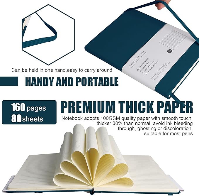 Lined Journal Notebook – Hardcover Notebook for Men & Women – Journals for Writing, Work, School, Home & Daily Notes, 160 Pages – Medium A5, 5.7"x8", 100 gsm Thick Paper (Turquoise)