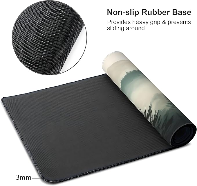 Misty Forest Large Mouse Pad,Gaming Keyboard Desk Pad,Extended Mouse Mat Non-Slip Rubber Base with Stitched Edges for Office Game Home XXL 35.4"x15.7"