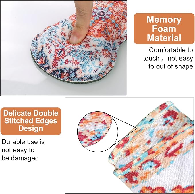iLeadon Keyboard Mouse Pad Set, Large Gaming Mouse Pad + Wrist Rest + Mouse Pad with Wrist Support + Coaster, Easy Typing Pain Relief, 35.4x15.7in Desk Mat for Home Office, Boho