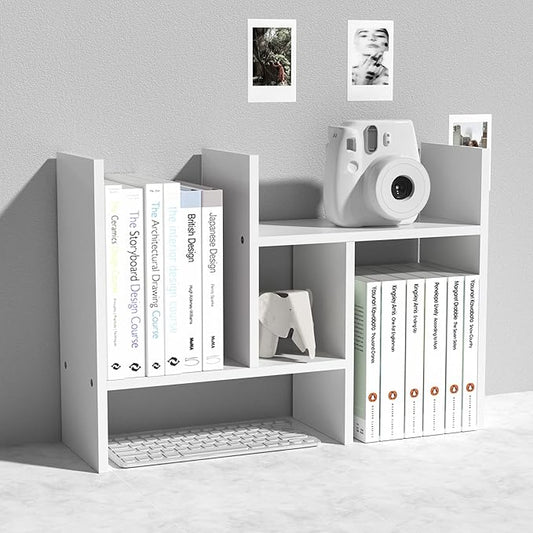 MASAKA B&W - Kawaii Storage Desktop Organizer for Your Desk Space, Double H Plants Display Shelf, Home Office Storage Rack Adjustable Stackable for Office, Dormitory (White*01)