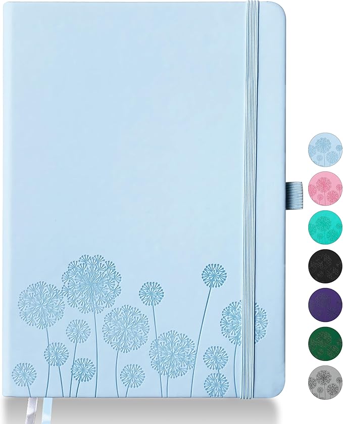 Notebook Journal for Women,A5 Hardcover Leather Journaling Notebooks for Work,200 Pages Travel Journal for Women Men with Pen Holder and Ribbon,5.78"×8.34"(Blue)