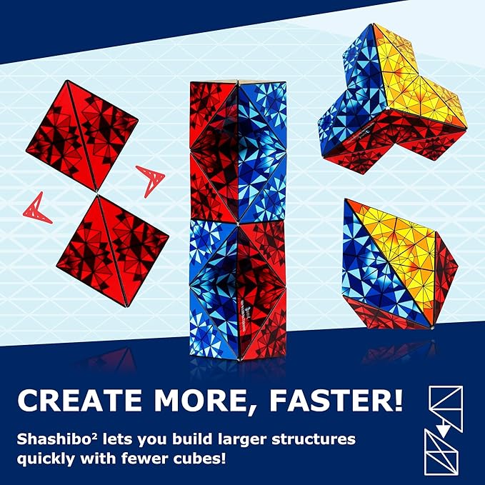 Shashibo Squared Shape Shifting Box – Next Generation XL STEM Puzzle Fidget Toy with Ultra Strong Magnets, Perfect Sensory Gift – Pairs w/All Shashibo Cubes (Primary)