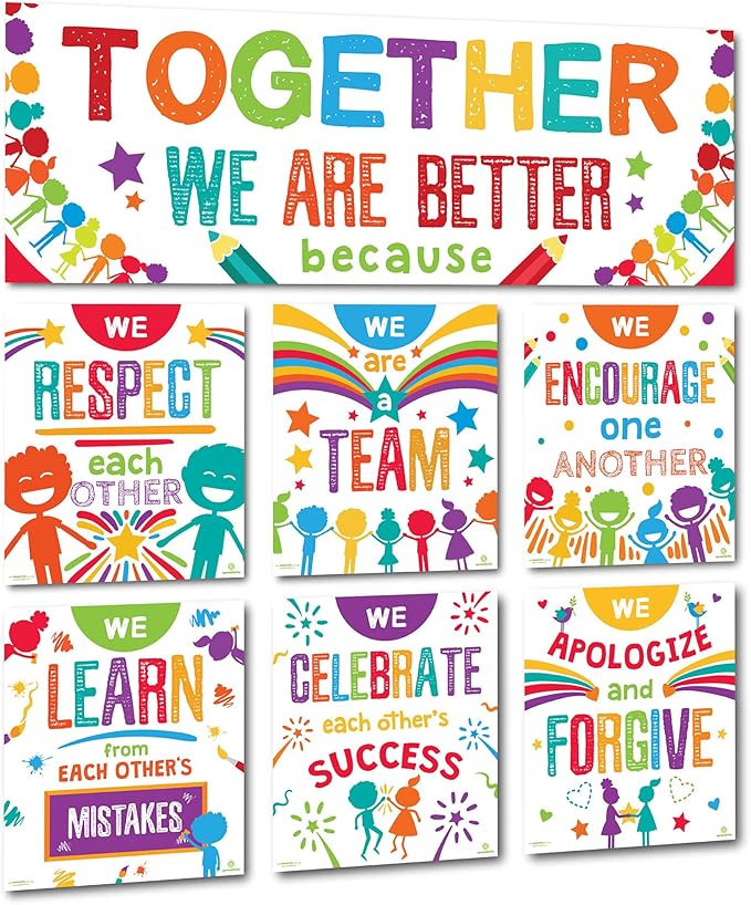 Sproutbrite Classroom Banner Decorations and Poster Bulletin Board Set - Together We Are Better