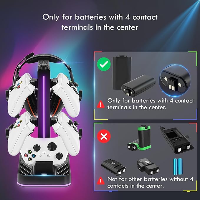 Controller Charger with Headphone Stand for Xbox Series X|S/Elite 2/One/One X/One S/One Elite, RGB Controller Charging Station Dock for Xbox, Headset and Controllers Holder Stand, 3 USB Ports