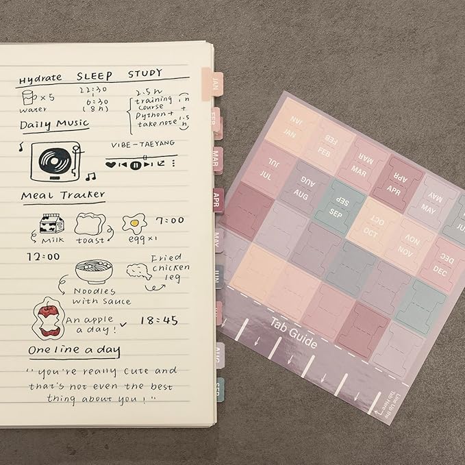 Lumintutu Laminated Planner Monthly Stickers,48 Adhesive Plan Tabs for Notebooks (2 Sets 12 Month Tabs and 24 Blank Tabs), Calendar Monthly Divider Set (Small Purple & Pink)