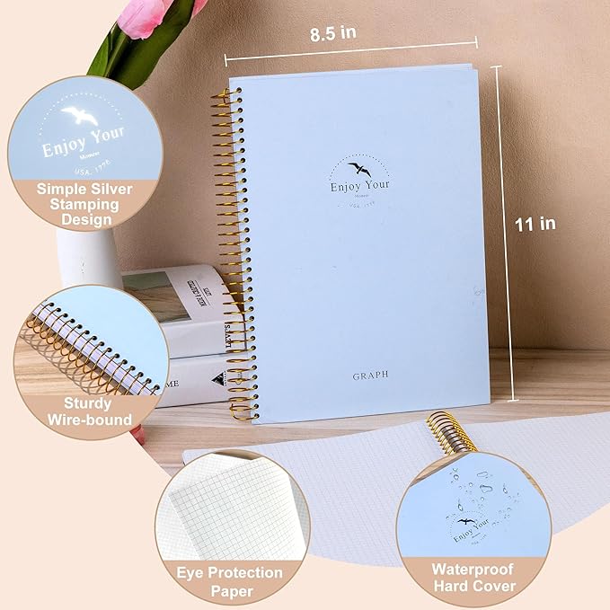 FLYING EAGLE 8.5 x 11 Large Graph Notebook Journal Spiral Graph Grid Notebook 210 Pages Hardcover Notebooks Engineering Paper Notebook Graphing Notebook for Men Women, Blue