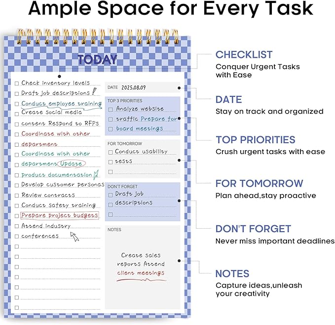 To Do List Pad - To Do List Notebook for Work, Undated Daily Planner Perfect for Office, Home and School, To Do List Notepad for Tasks & Goals with 52 Sheets - Indigo Checkered