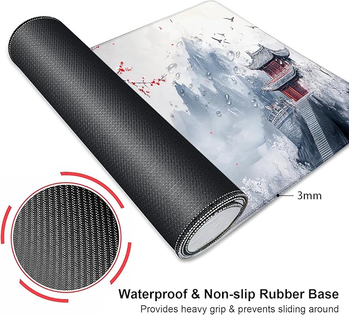 Cherry Blossom Japanese Large Mouse Pad, Desk Mat Computer Keyboard Pad Non-Slip Rubber Base Waterproof with Stitched Edges for Laptop Gaming, Office & Home 31.5 x 11.8 Inch