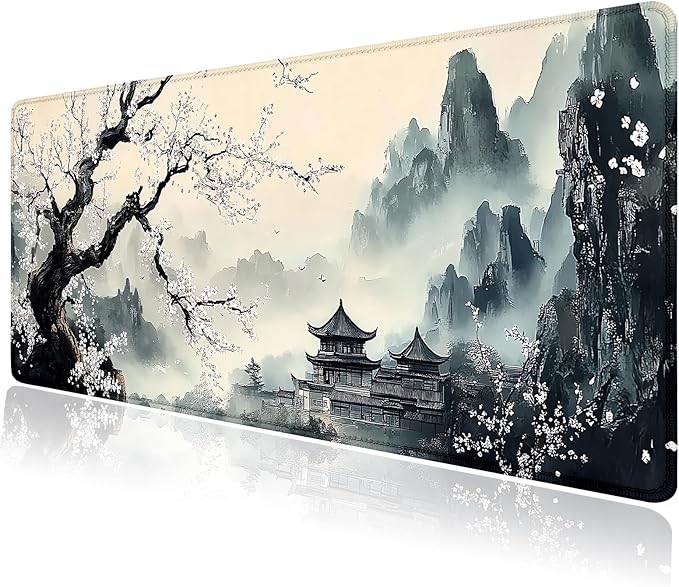 Japanese Cherry Blossom Large Mouse Pad, Desk Mat Computer Keyboard Pad Non-Slip Rubber Base Waterproof with Stitched Edges for Laptop Gaming, Office & Home 31.5 x 11.8 Inch
