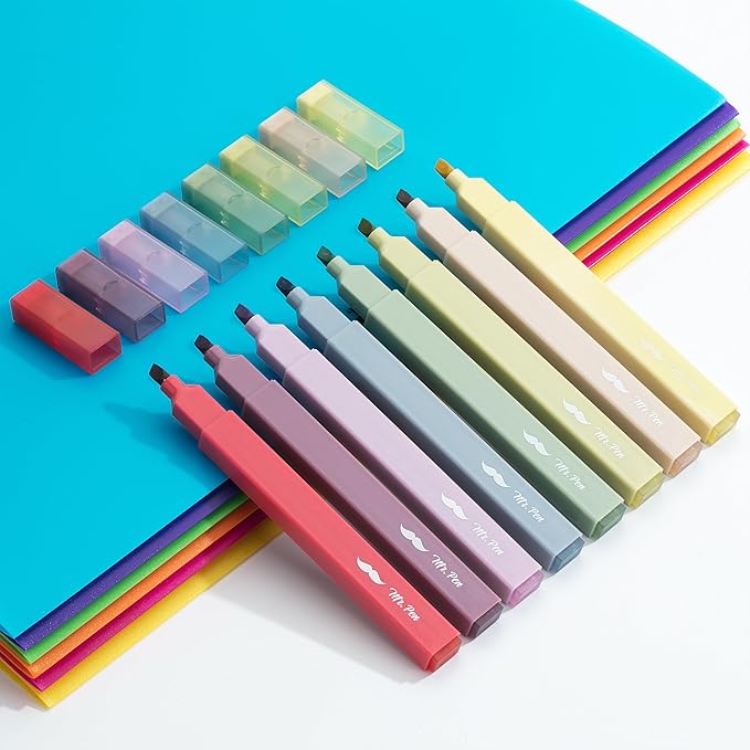 Mr. Pen- Aesthetic Highlighters, 8 Pcs, Chisel Tip, Muted Pastel Color, No Bleed Bible Highlighter Pastel, Assorted Colors