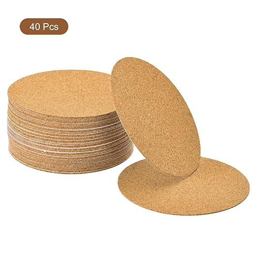 UXCELL 40 Pcs Self-Adhesive Cork Round, 3" x 3" Cork Tiles Backing Sheets for DIY Crafts, Brown