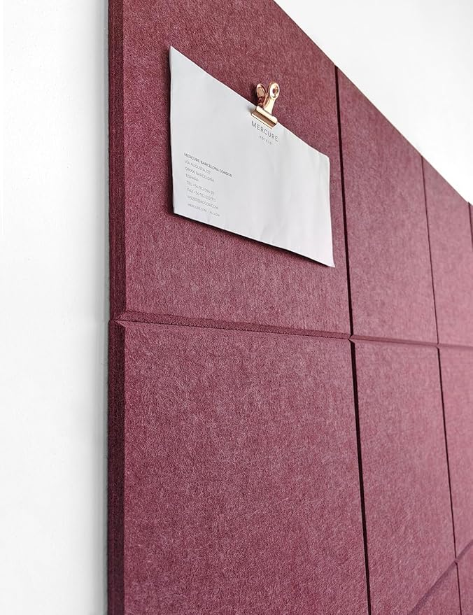 Felt Wall Tiles | Large Cork Board Alternative | Aesthetic Felt Bulletin Board for Office, Home & Classroom | Large Cork Boards for Walls Pinboard (12-Pack) | Red Wine