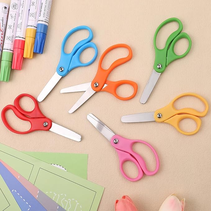 12 Packs 5" Small School Student Blunt Tip Craft Kids Scissors, Stainless Steel Blades Comfort Grip 5 Inch Safety Scissors Bulk for Children Toodler Cutting Paper
