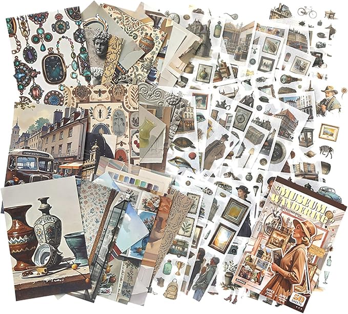 Vintage washi Stickers, Pre-Cut Ephemera Sticker Book for Journaling with 500 Scrapbook Stickers and 20 Scrapbook Papers, Aesthetic Junk Journal Supplies for Adults DIY Art Paper Crafts Collage