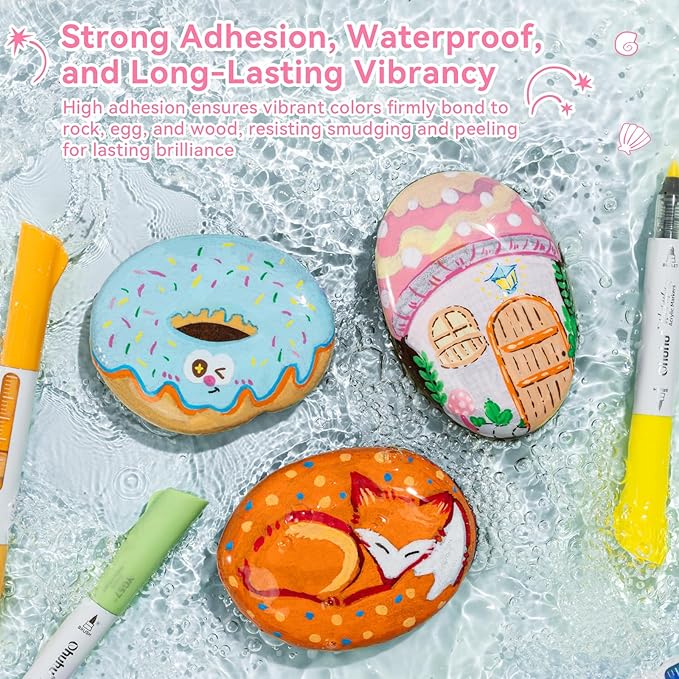 Ohuhu Acrylic Paint Markers Dual Tips: 24 Colors Brush & Bullet Automatic Ink Control Acrylic Markers High Opacity Paint Pens Waterproof for Rock Painting 3D Prints Egg Wood DIY Craft - Waimoku