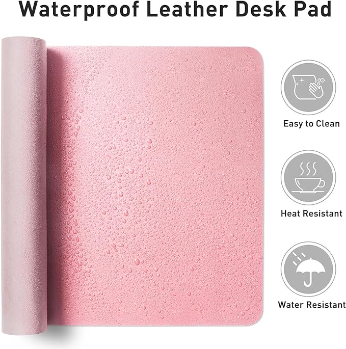 Aothia Faux Leather Desk Mat - Non-Slip PU Leather Desk Blotter, Waterproof Writing Surface, Large Desk Pad for Office & Home (Fairy Pink, 55" x 17")