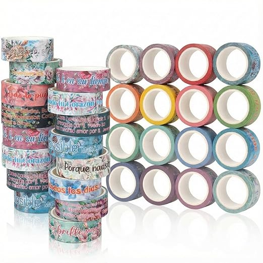 Janlaugh 24 Rolls Christian Washi Tape for Bible Journaling Gifts Bulk Religious Inspirational Scripture Supplies Spanish Floral Bible Verse Washi Tape for Study Crafting Spring Valentine's Day Gifts