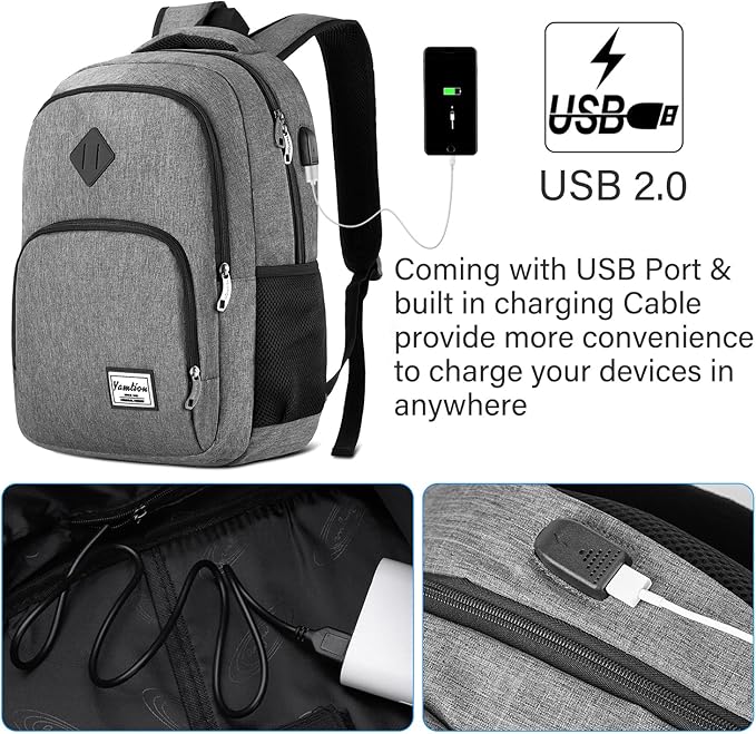 YAMTION Backpack for Men and Women,School Bookbag for Teenager,15.6 inch Laptop Bookbag with USB Charging port for Business Work College Travel Trip