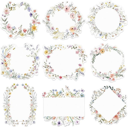 Sabary 90 Pcs Cutout Name Tags Water Bottle Labels Daycare Labels Self Adhesive Name Stickers Gift Tags for Classroom Home Desk Bulletin Board Decoration Party Favor 10 Sheets (Flower)