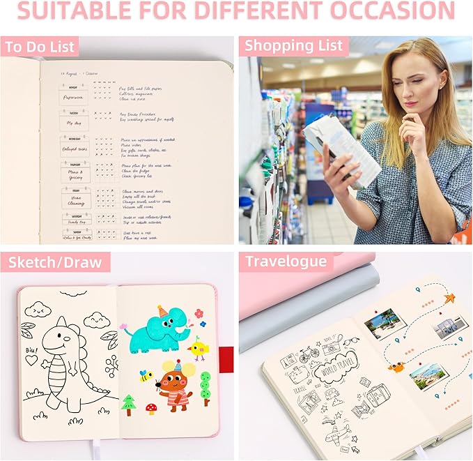 BOBO RABBIT Blank Journal Small Pocket Leather Notebook No Lines for Drawing Plain Sketch Book Cute Cartoon Panda Unlined Journal for Travel Work School, 200 Pages, 3.7"X5.9"