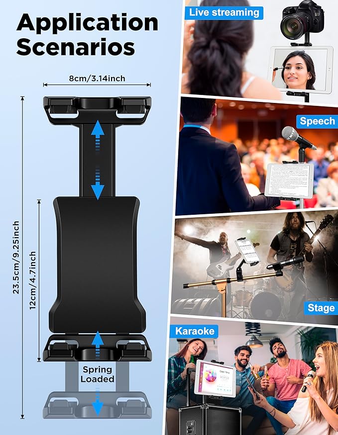 LZSIG Tablet Holder for Mic Stand, Adjustable iPad iPhone Mount for Music Stand - Compatible with Kindle/Android/Smartphones, Fits 4.7 to 13.5-inch Devices