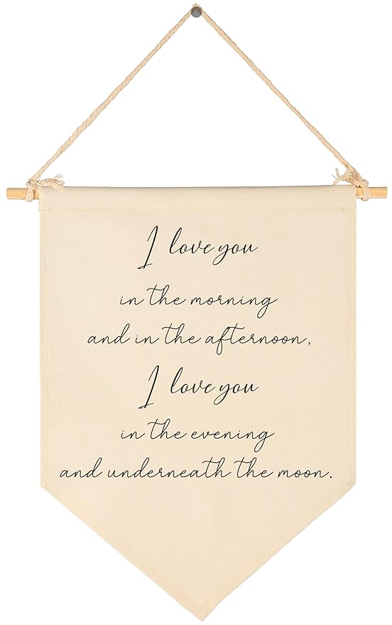 Canvas Banner Flag Sign Pennant Poster Wall Decor Gift for Baby Boy Girl Kids Nursery Baby Room Above Crib Playroom Reading Room Door-I Love You In The Morning-Baby,Shower,Birthday Christmas Gift