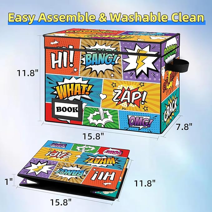 5 Pack Comic Book Storage Box, 15.8" X 7.8" X 11.8", Collapsible Holds 160-180 Comic Book Short Box Bin Container Holder Shelf(Cartoon Colorful)