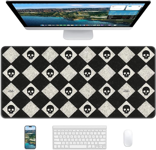 XL Gaming Mouse Pad, 31.5x17.5'' Large Desk Mat with Anti-Slip Rubber Base & Stitched Edges for Gaming, Office, Home - Cute Skulls
